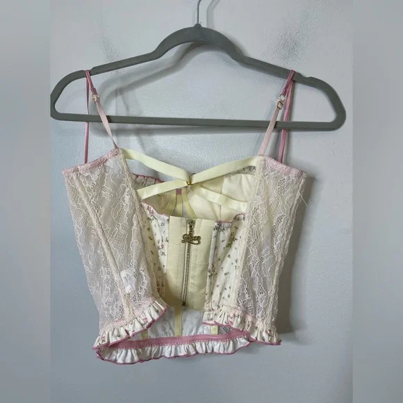 The Lace Collection Y2K Pink Floral Cottagecore Lace Corset M Camisoles Babydoll - Picture 4 of 9